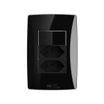 Conjunto 1 Interruptor Paralelo Soft + 2 Tomadas 2P+T 20A/250Vca Engate Convencional com placa Petra Black (49069)