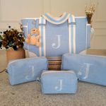 Kit Tradicional Linho Azul bebê com Azul e Creme