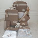 Kit Maternidade Linho Capuccino com Fita Bege