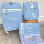 Kit Maternidade Linho Azul bebê com Fita Listrada