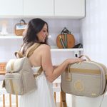 Kit Maternidade Linho Areia com  Dourado