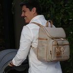 Mochila 2x1 Linho Areia com Caramelo
