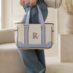 Bolsa Londres Off, Azul e Caramelo com detalhe em Matelasse