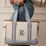 Bolsa Londres Off, Azul e Caramelo com detalhe em Matelasse