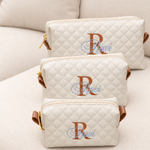 Kit Trio Necessaire Off White Matelado com Caramelo