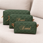 Kit Trio Necessaire Verde Escuro Matelado com Caramelo  