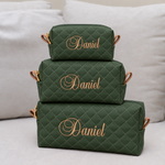 Kit Trio Necessaire Verde Escuro Matelado com Caramelo  