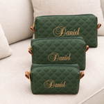 Kit Trio Necessaire Verde Escuro Matelado com Caramelo  