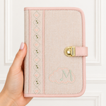 Porta Cartão Vacina Linho Aveia com Rose Gold Mavie