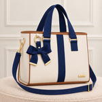 Bolsa New York Off White com Azul Marinho e Caramelo