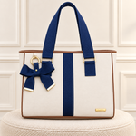 Bolsa New York Off White com Azul Marinho e Caramelo