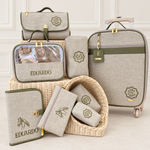Kit Maternidade Linho Areia com Verde Musgo 