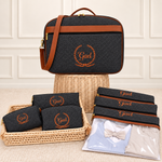 Kit Maternidade Linho Preto Matelado com Caramelo
