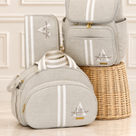 Kit  Maternidade  Linho  Cru com Creme Listra