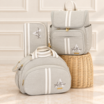 Kit  Maternidade  Linho  Cru com Creme Listra