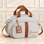 Bolsa Maternidade Linho Areia com Caramelo