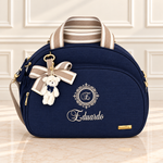 Bolsa Maternidade Linho Azul Marinho com Listra Bege