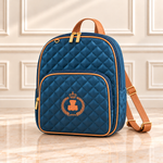Mochila Tradicional Azul Marinho Matelado com Caramelo