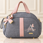 Bolsa Maternidade Linho Cinza com Salmão