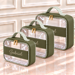 Kit Necessaire Cristal Verde Musgo com Xadrez