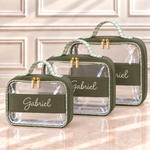 Kit Necessaire Cristal Verde Musgo com Xadrez
