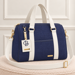 Bolsa Milão Linho Marinho com Off White