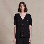 Blusa Botão Couro Tricot