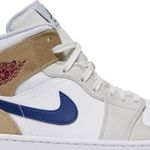 Tênis Air Jordan 1 Mid White Khaki Blue Void