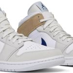 Tênis Air Jordan 1 Mid White Khaki Blue Void