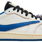 Tênis Fragment Design x Travis Scott x Air Jordan 1 Retro Low OG SP Sail Military Blue