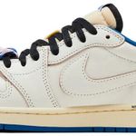 Tênis Fragment Design x Travis Scott x Air Jordan 1 Retro Low OG SP Sail Military Blue