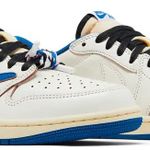 Tênis Fragment Design x Travis Scott x Air Jordan 1 Retro Low OG SP Sail Military Blue