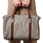 Bolsa Gucci Brown Gg Supreme Fabric And Leather Duffle Bag With Web Detail