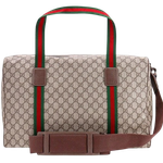 Bolsa Gucci Brown Gg Supreme Fabric And Leather Duffle Bag With Web Detail