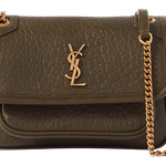 Bolsa Saint Laurent Niki Mini Crinkled-leather Shoulder Bag Army Green