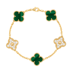 Pulseira Van Cleef Vintage Alhambra 5 motivos Malaquita Diamante