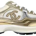 Tênis Chanel CC Logo Sneaker White Gold Silver