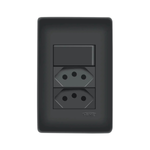 Interruptor Simples e Tomada Dupla 2P+T 20A Fame Habitat Black com Placa 4x2 Preto