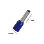 Terminal Elétrico Ilhos Tubo Pré Isolado 2,5MMX8MM Azul- 50 Peças