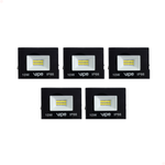 Kit c/5 Refletor Led 10w Bivolt Quadrado Luz Branco Frio 6500k
