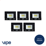 Kit c/5 Refletor Led 10w Bivolt Quadrado Luz Branco Frio 6500k