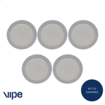 KIT C/5 Painel LED de Embutir Redondo 18W Bivolt 3000k Branco Quente