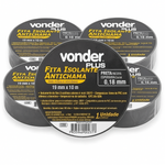 Kit c/ 5 Fita Isolante Preta Vonder Plus 19mm x 10m 1137191071 – Alta Resistência e Flexibilidade