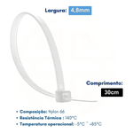 Abraçadeira de Nylon Branca 4,8 × 300 mm com 50 Unidades Fertak – 1317