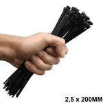 Abraçadeira de Nylon 2,5 mm x 200 mm Preta G20 ABN25206 - Pacote com 100 Unidades