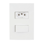 1 INTERRUPTOR SIMPLES 10 A/250 VCA COM 1 TOMADA 2P T 10 A/250 VCA COM PLACA 4X2 SUPORTE ESATTA BRANCO WEG 16093229