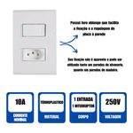 CONJUNTO 1 INTERRUPTOR SIMPLES 10A + 1 TOMADA 2P+T 10A 250V  LIZ TRAMONTINA 57170264