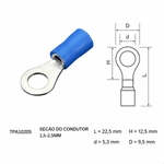 TERMINAL ANEL/OLHAL 1,5-2,5MM - 5,3MM AZUL - 100 UNIDADES G20 TPA10205