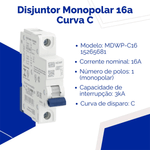 DISJUNTOR 1P CURVA C MDWP-16A WEG 15265681