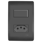 1 INTERRUPTOR SIMP E 1TOM PRETA 2P+T 10A/250V C/PLACA SHP FAME 063.4061.4